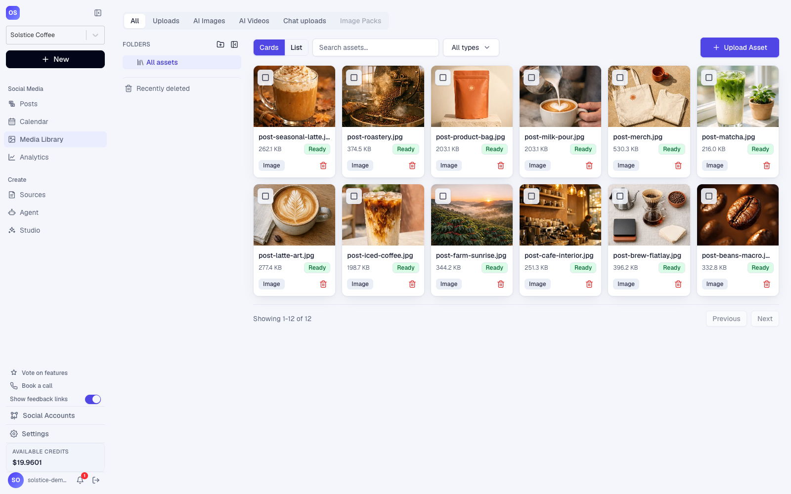OctoSpark media library with processed, labeled assets